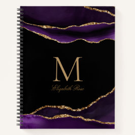 Cuaderno Elegante Monograma Nombre Agate púrpura Oro Negro