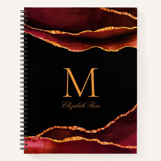 Cuaderno Elegante Monograma Nombre Burgundy Rust Oro Negro (Anverso)