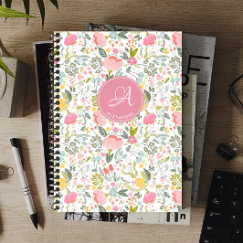 Cuaderno Elegante monograma nombre patrón floral personaliz