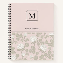 Cuaderno Elegante Monograma Patrón de Flor de Taupe Blanco