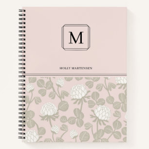 Cuaderno Elegante Monograma Patrón de Flor de Taupe Blanco 