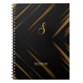 Cuaderno Elegante Monograma Patrón negro y dorado