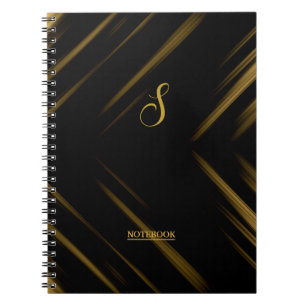 Cuaderno Elegante Monograma Patrón negro y dorado