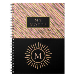 Cuaderno Elegante Monograma Personalizado Bandas Amarillo O