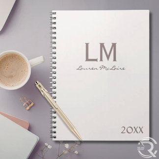 Cuaderno Elegante Monograma Personalizado Champán Taupe Min