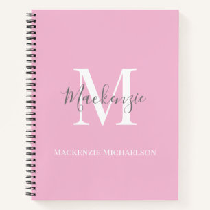 Cuaderno Elegante Monograma Personalizado Rosa Gris