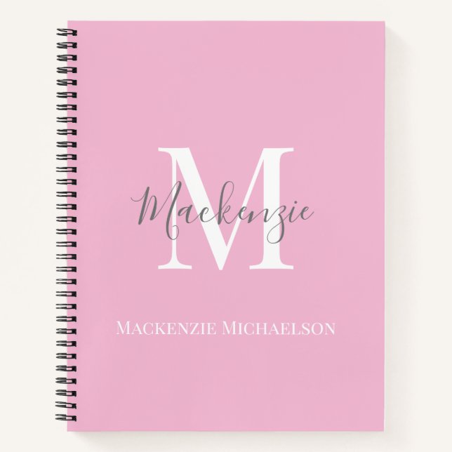 Cuaderno Elegante Monograma Personalizado Rosa Gris (Anverso)