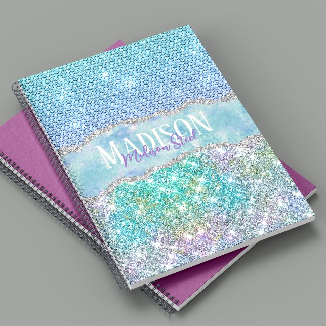 Cuaderno Elegante Monograma purpurina falso Turquesa unicor (Subido por el creador)