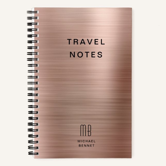 Cuaderno Elegante Monograma Rosa Dorado Viaje (Anverso)