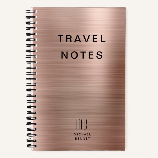 Cuaderno Elegante Monograma Rosa Oro Viaje (Anverso)