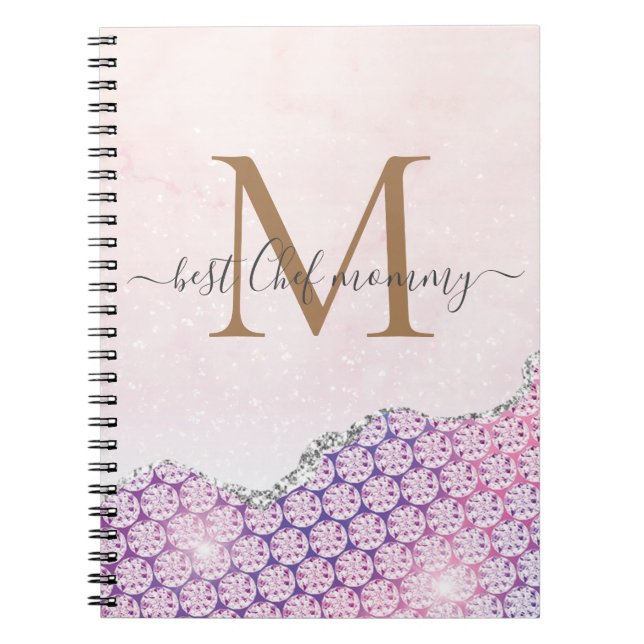 Cuaderno Elegante Monograma Rosa Purpurina rosa para mamá (Frente)