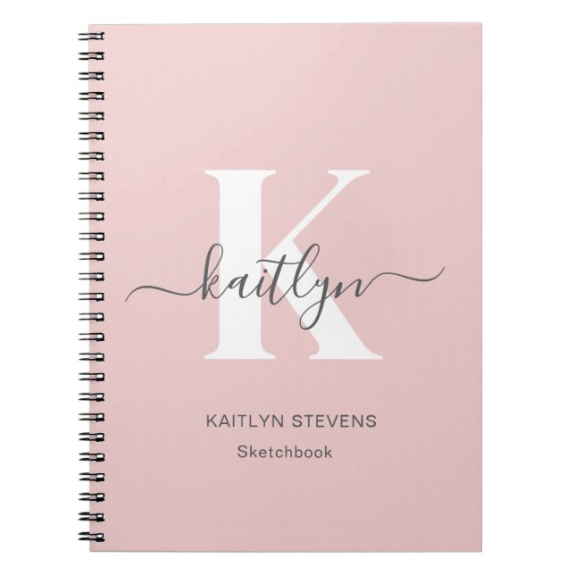 Cuaderno Elegante Monograma Rubor con guión gris rosado (Frente)