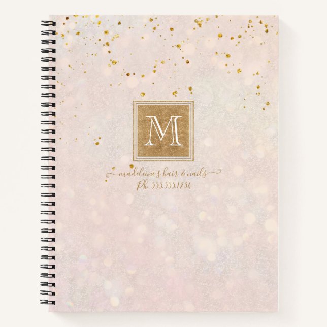 Cuaderno Elegante Monograma Rubor Pink Gold Purpurina Spark (Anverso)