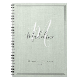 Cuaderno Elegante monograma Rústico Sage Green Linen Journ