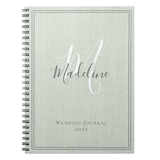 Cuaderno Elegante monograma Rústico Sage Green Linen Journa (Frente)