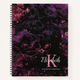 Cuaderno Elegante Monograma Script Negro Púrpura