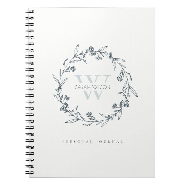 Cuaderno Elegante Monograma simple de laurel floral (Frente)