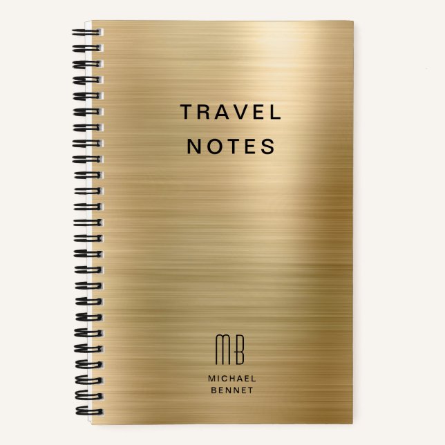 Cuaderno Elegante Monograma Viaje en Oro (Anverso)