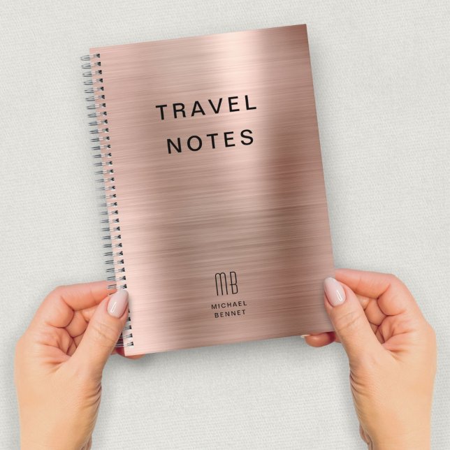 Cuaderno Elegante Monograma Viaje Rosa Oro (Elegant Monogram Rose Gold Travel Notebook)