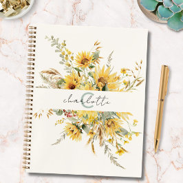 Cuaderno Elegante Monograma Watercolor Sunflower Bouquet