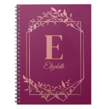 Elegante monogramado rosa de marco dorado hojas de