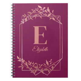 Cuaderno Elegante monogramado rosa de marco dorado hojas de