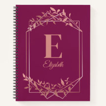 Elegante monogramado rosa de marco dorado hojas de