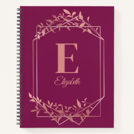 Cuaderno Elegante monogramado rosa de marco dorado hojas de