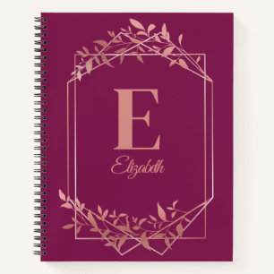 Cuaderno Elegante monogramado rosa de marco dorado hojas de