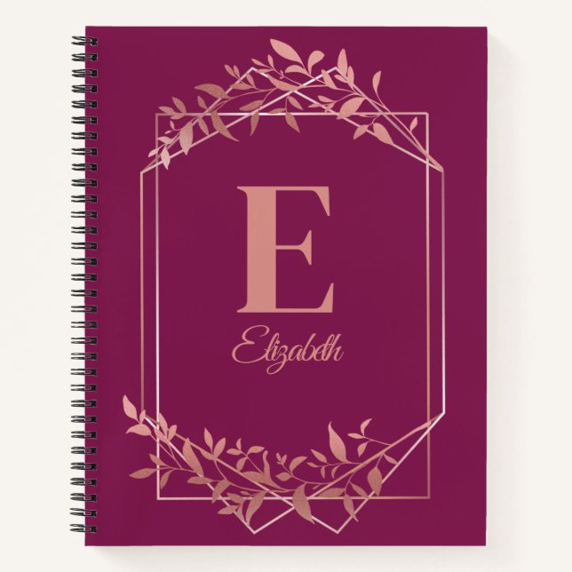 Cuaderno Elegante monogramado rosa de marco dorado hojas de (Anverso)
