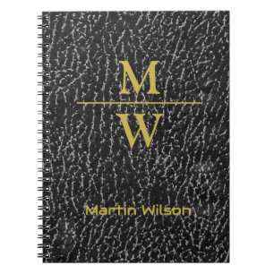 Cuaderno Elegante Monogramed Luxe Look Black Gold Lettering