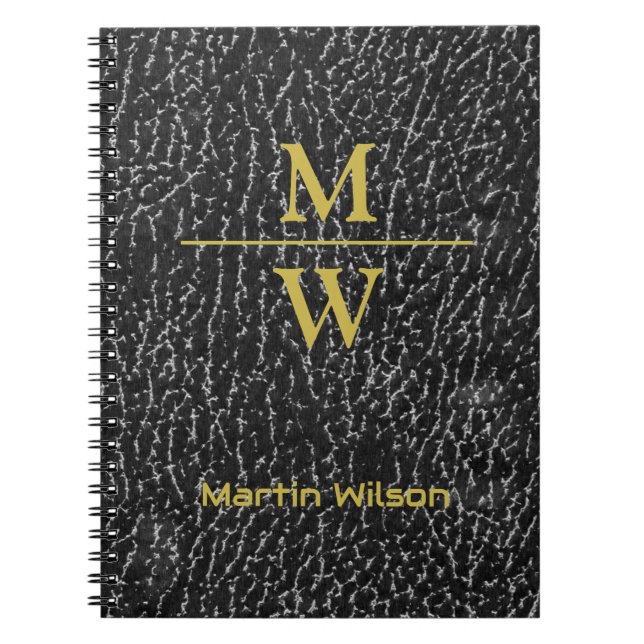 Cuaderno Elegante Monogramed Luxe Look Black Gold Lettering (Frente)