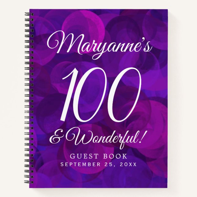 Cuaderno Elegante morado 100 y maravillosa fiesta de cumple (Anverso)