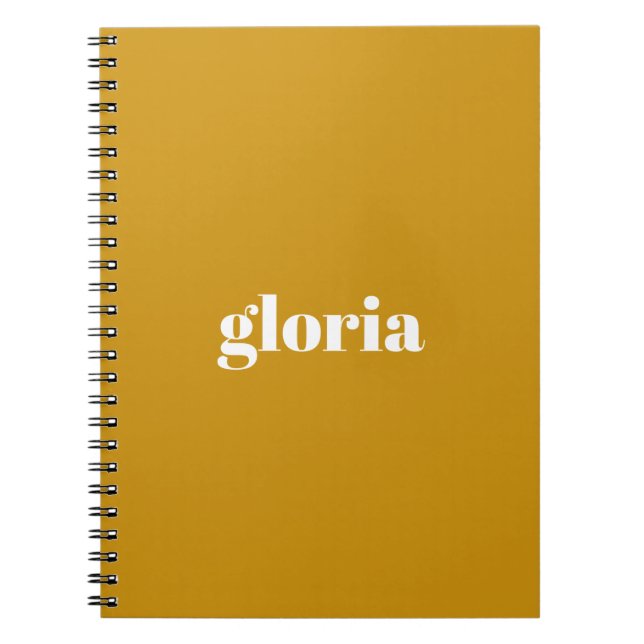Cuaderno Elegante mostaza amarillo liso nombre personalizad (Frente)