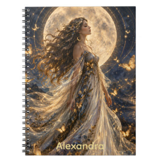Cuaderno Elegante Mujer Celestial Mística Mariposas Doradas