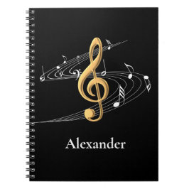 Cuaderno Elegante Music Gold Treble Clef Personalizado Negr