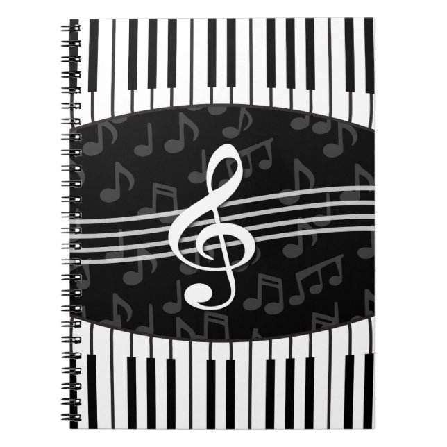 Cuaderno Elegante Music Notes Treble Clef y Piano Keys (Frente)