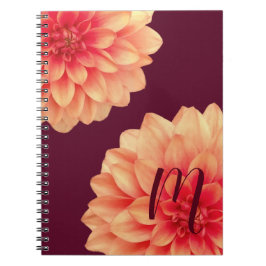 Cuaderno Elegante Naranja Dahlias Flores Monograma de Borgo