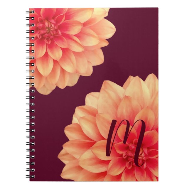 Cuaderno Elegante Naranja Dahlias Flores Monograma de Borgo (Frente)