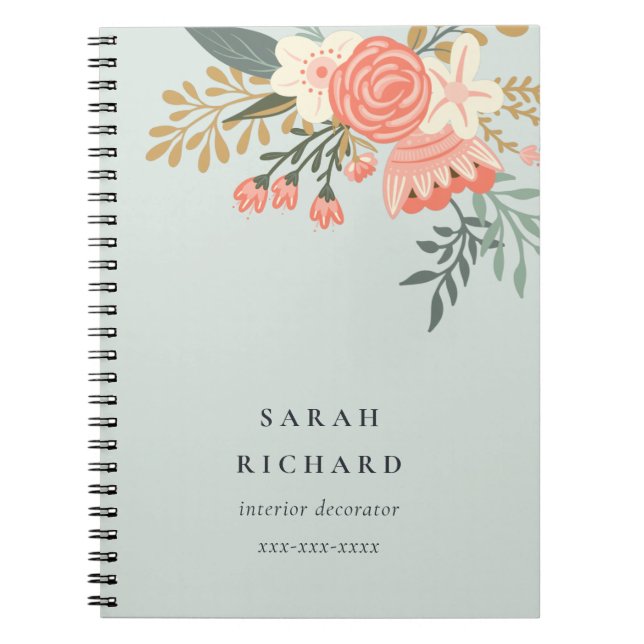 Cuaderno Elegante Naranja Dusky Azul Rubor Ambrosia Floral (Frente)