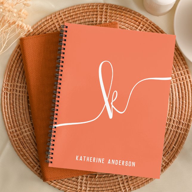 Cuaderno Elegante Naranja Minimalista Script Monograma Bull (Subido por el creador)