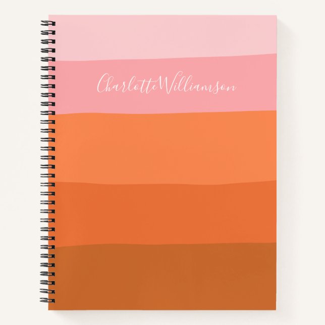 Cuaderno Elegante Naranja rosa Abstract Stripes Script Name (Anverso)