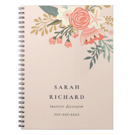 Cuaderno Elegante Naranja Rubor Peach Green Ambrosia Floral