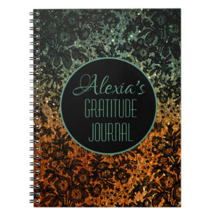 Cuaderno Elegante Naranja y floral negra verde