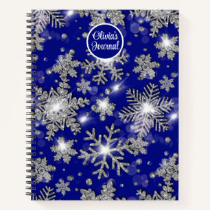 Cuaderno Elegante Navidad azul blanco copos de nieve platea