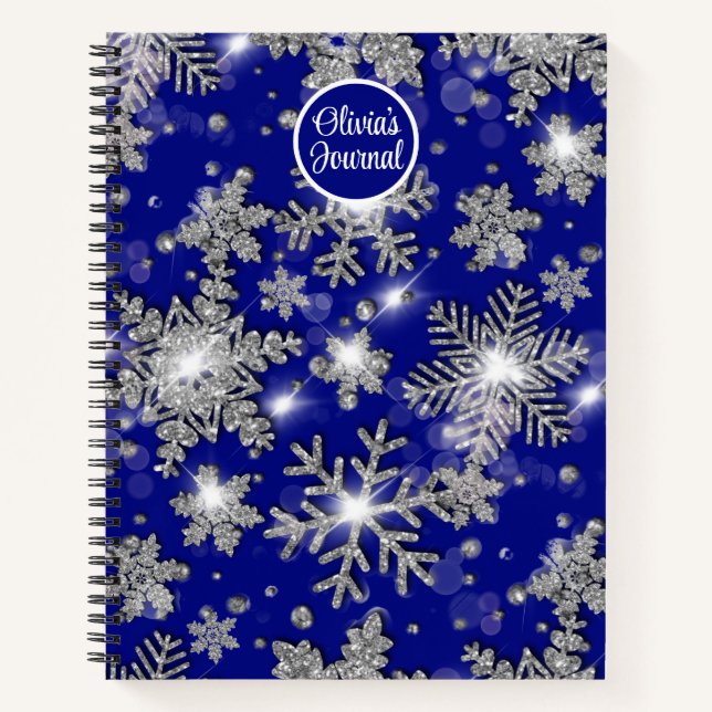 Cuaderno Elegante Navidad azul blanco copos de nieve platea (Anverso)