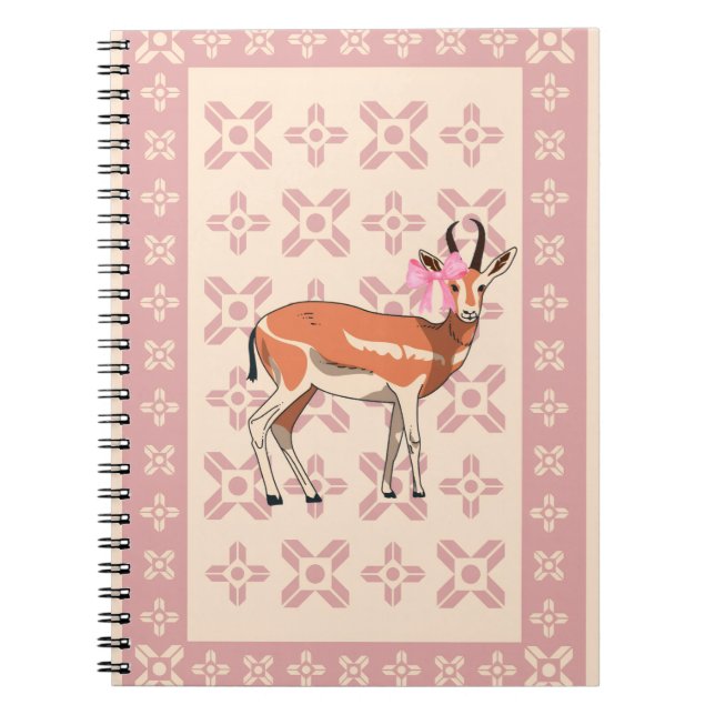 Cuaderno Elegante Navidad rosa con patrón de cierva  (Frente)