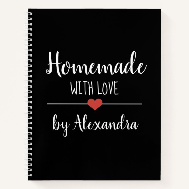 Cuaderno Elegante negro casero hecho con receta de amor (Anverso)