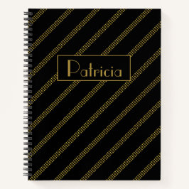 Cuaderno Elegante negro moderno con líneas de oro punteadas