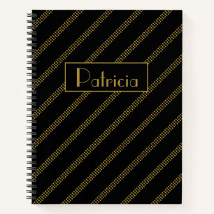 Cuaderno Elegante negro moderno con líneas de oro punteadas